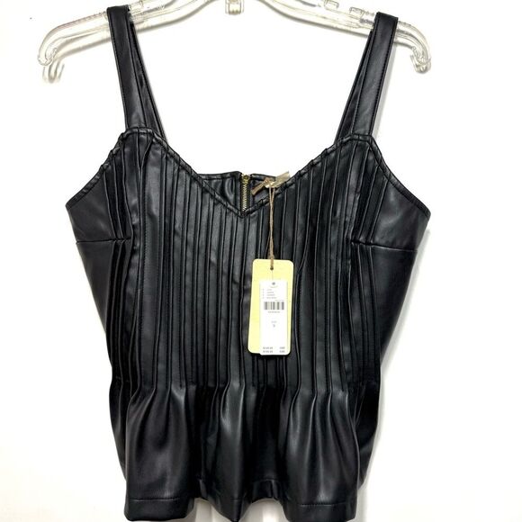 Anthropologie Let Me Be Faux Leather Pintucked Black Bustier Cami S NWT - Picture 15 of 15